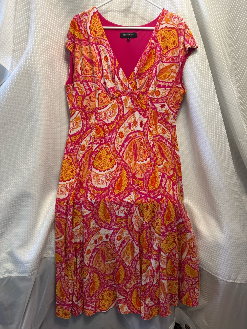 Jones New York Pink and Orange Paisley V-Neck Dress